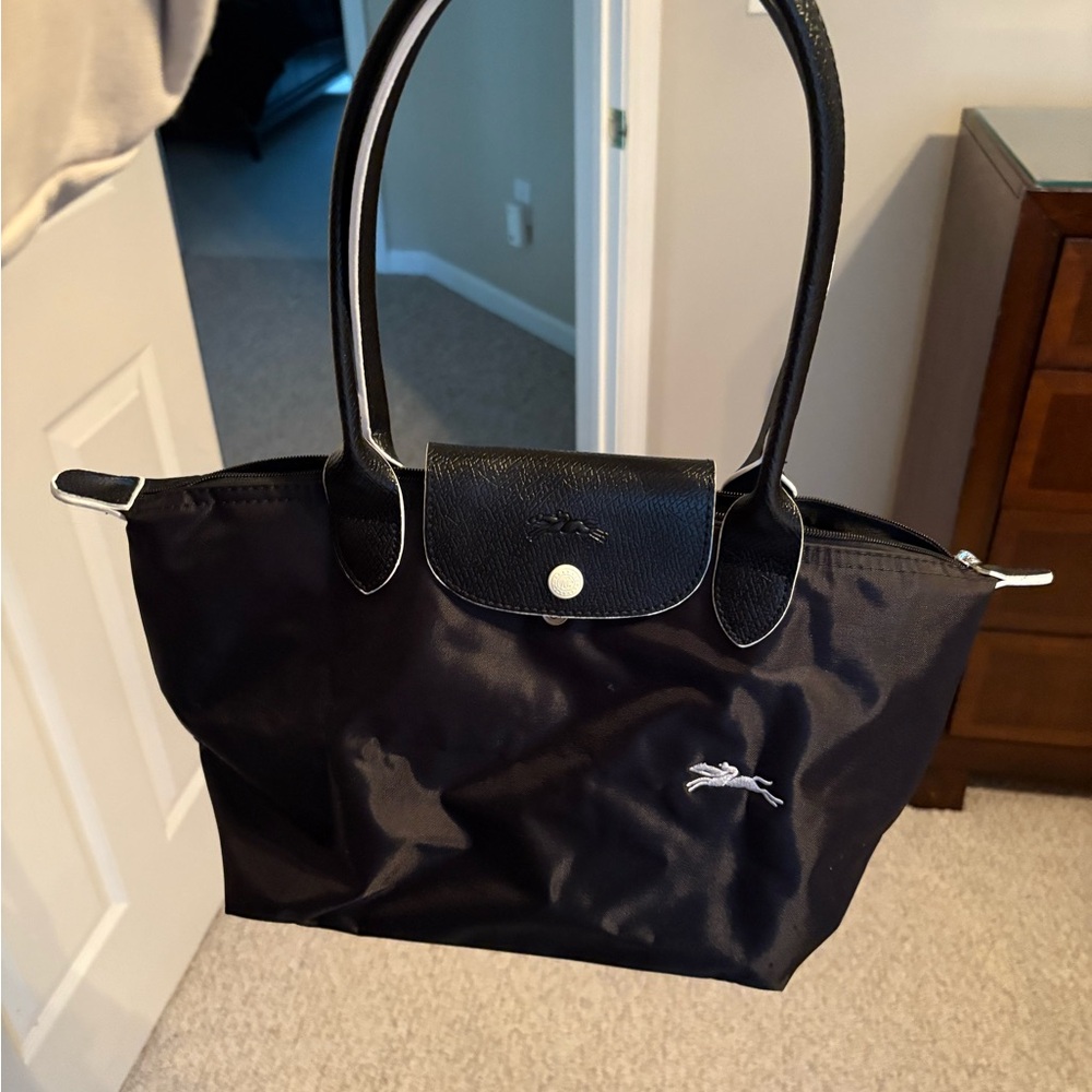Longchamp Classic Black Tote with White Accents